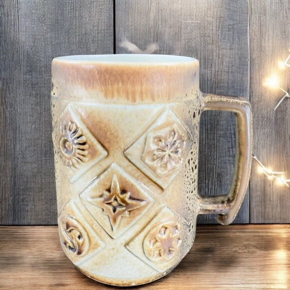 Vintage Israel Jerusalem Pottery Ceramic Coffee Cup Mug Large Mug Brown Textured - Picture 1 of 14